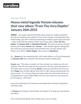 Heavy Metal Legends Venom Releases Their New Album 