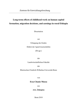 Long-Term Effects of Childhood Work on Human Capital Formation, Migration Decisions, and Earnings in Rural Ethiopia