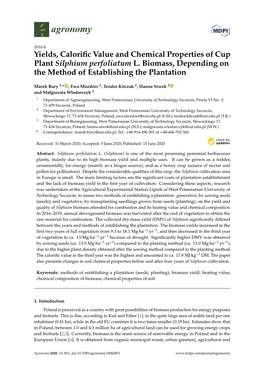 Yields, Calorific Value and Chemical Properties of Cup Plant Silphium