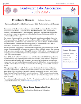 Pentwater Lake Association ~ July 2019 ~