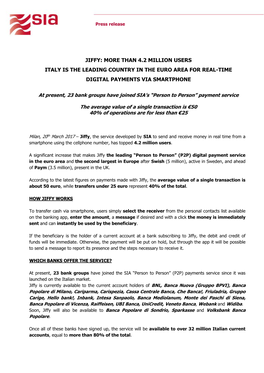 More Than 4.2 Million Users Italy Is the Leading Country in the Euro Area for Real-Time Digital Payments Via Smartphone