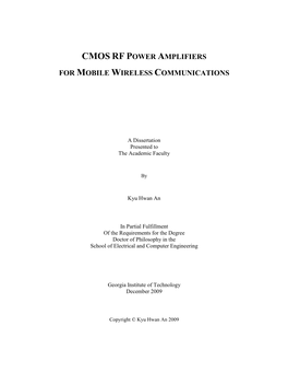 Cmos Rf Power Amplifiers