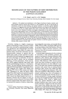 Significance of the Pattern of Nest Distribution in the Pigeon Guillemot (Cepphus Col Umba )