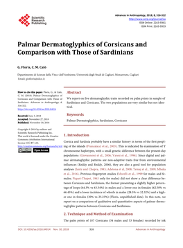 Palmar Dermatoglyphics of Corsicans and Comparison with Those of Sardinians