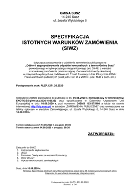 Specyfikacja Istotnych Warunków Zamówienia (Siwz)