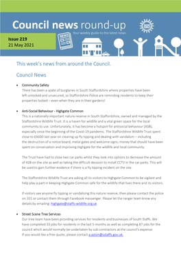 This Week's News from Around the Council. Council News