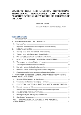 Majority Rule and Minority Protections: Theoretical Frameworks and National Practice in the Shadow of the Eu: the Case of Ireland