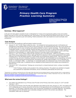 Primary Health Care Program Practice Learning Summary