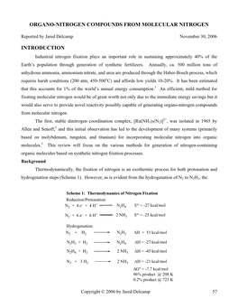 Nitrogen Fixation Plays an Important Role in Sustaining Approximately 40% of the Earth’S Population Through Generation of Synthetic Fertilizers