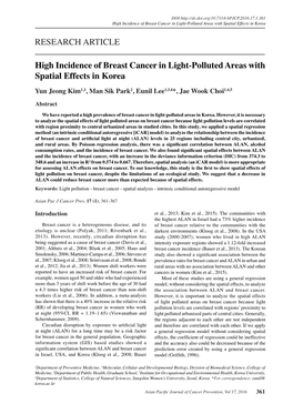 High Incidence of Breast Cancer in Light-Polluted Areas with Spatial Effects in Korea