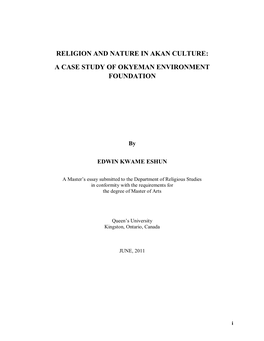 Religion and Nature in Akan Culture: a Case Study of Okyeman Environment Foundation