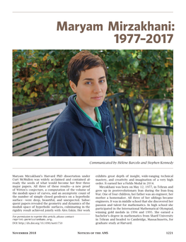 Maryam Mirzakhani: 1977–2017