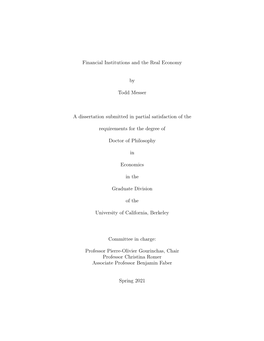 Financial Institutions and the Real Economy by Todd Messer A