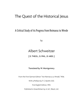 The Quest of the Historical Jesus