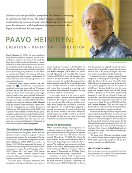 Paavo Heininen: Creation – Variation – Simulation