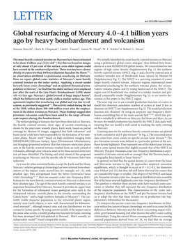 Global Resurfacing of Mercury 4.0-4.1 Billion Years Ago by Heavy