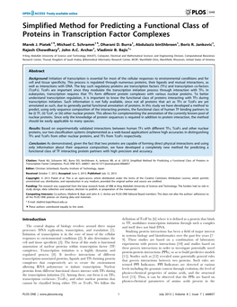 Simplified Method for Predicting a Functional Class of Proteins in Transcription Factor Complexes