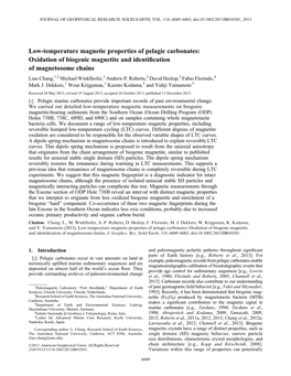 Lowtemperature Magnetic Properties of Pelagic Carbonates: Oxidation of Biogenic Magnetite and Identification of Magnetosome Chai