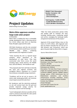 Project Updates Week Ending 19 January 2018