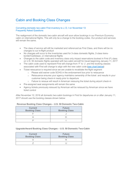 Cabin and Booking Class Changes