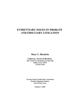 Evidentiary Issues in Probate and Fiduciary Litigation