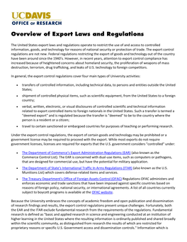 Overview of Export Laws and Regulations