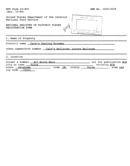 United States Department of the Interior National Park Service 1. Name of Property