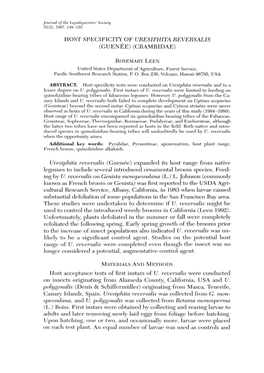 Host Specificity of Uresiphita Reversalis (Guenee) (Crambidae)