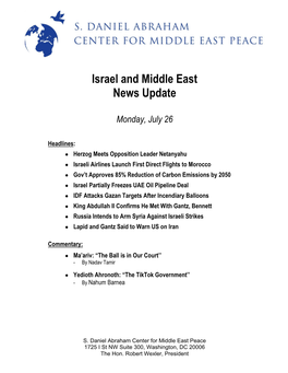 Israel and Middle East News Update