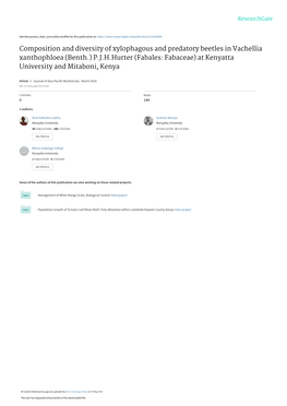 Composition and Diversity of Xylophagous and Predatory Beetles in Vachellia Xanthophloea