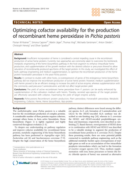 Optimizing Cofactor Availability for the Production of Recombinant Heme