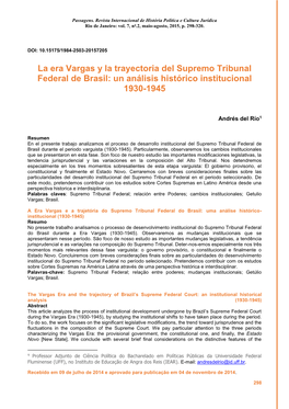 La Era Vargas Y La Trayectoria Del Supremo Tribunal Federal De Brasil: Un Análisis Histórico Institucional 1930-1945