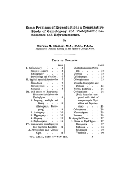 Some Problems of Reproduction: a Comparative Study of Gametogeny and Protoplasmic Se- Nescence and Rejuvenescence