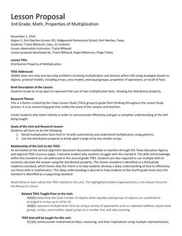 Lesson Proposal 3Rd Grade, Math, Properties of Multiplication