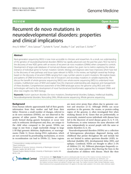 Recurrent De Novo Mutations in Neurodevelopmental Disorders: Properties and Clinical Implications Amy B