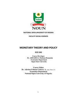 Monetary Theory and Policy