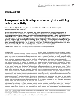 Transparent Ionic Liquid-Phenol Resin Hybrids with High Ionic Conductivity