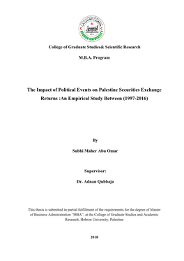 The Impact of Political Events on Palestine Securities Exchange Returns :An Empirical Study Between (1997-2016)