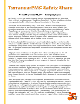 Week of September 15, 2014 – Emergency Egress on February 20, 2003, the Station Night Club in Rhode Island Showcased the Rock