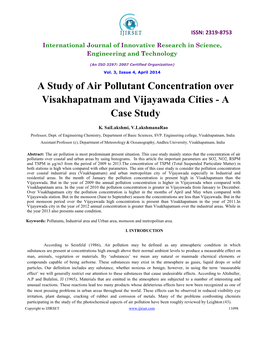 A Study of Air Pollutant Concentration Over Visakhapatnam and Vijayawada Cities - a Case Study