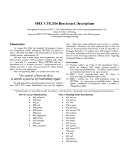 SPEC CPU2006 Benchmark Descriptions
