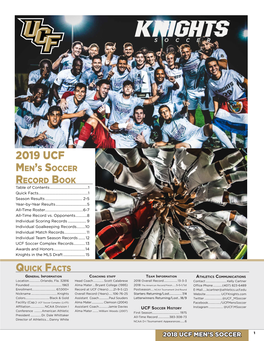 2019 UCF Men’S Soccer Record Book Table of Contents