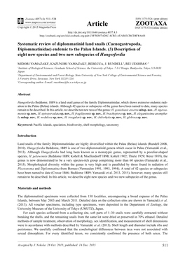 (Caenogastropoda, Diplommatinidae) Endemic to the Palau Islands. (3) Description of Eight New Species and Two New Subspecies of Hungerfordia