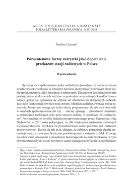 Pozaantenowe Formy Rozrywki Jako Dopełnienie Przekazów Stacji Radiowych W Polsce