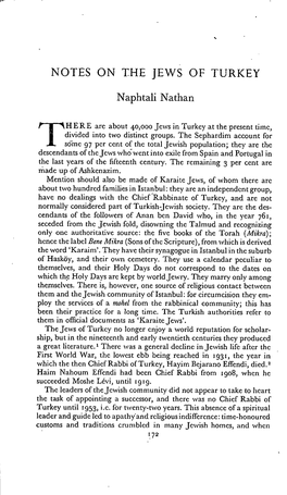 NOTES on the JEWS of TURKEY Naphtali Nathan