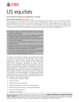 US Equities Seven Themes for the Post-Pandemic Economy