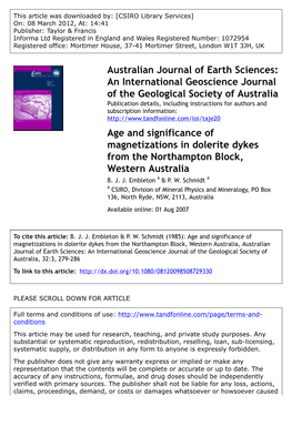 Age and Significance of Magnetizations in Dolerite Dykes from the Northampton Block, Western Australia B