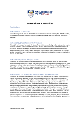 Master of Arts in Humanities Core Modules