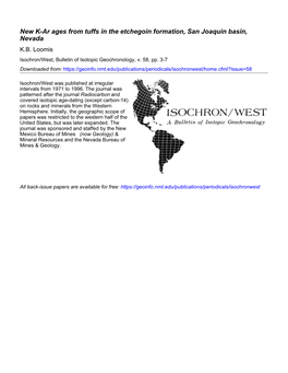 New K-Ar Ages from Tuffs in the Etchegoin Formation, San Joaquin Basin, Nevada K.B