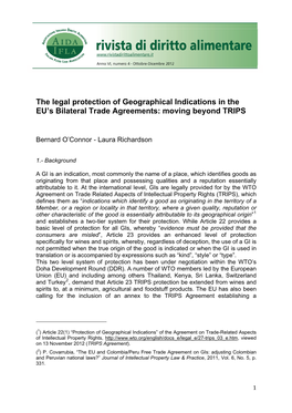 The Legal Protection of Geographical Indications in the EU's Bilateral Trade Agreements: Moving Beyond TRIPS